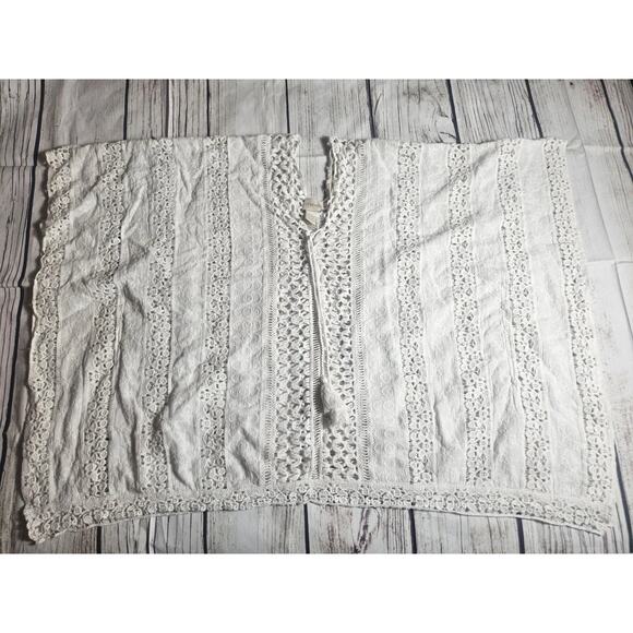 Chicos Size S/M Crochet Knit Top White Lace Short Sleeve Sheer Cover Up Boho - Picture 2 of 10